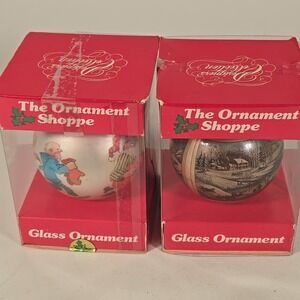 The Ornament Shoppe 1980s Vintage Hallmark Glass Christmas Ornaments Lot Of 2